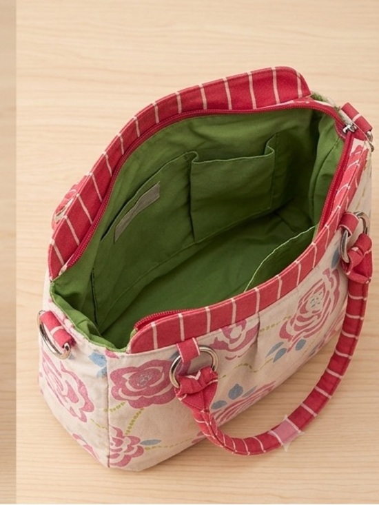 Handbags - Floral Print Canvas Tote Bag Pink green lining craft shoulder purse